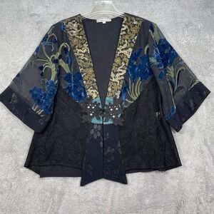 Spencer Alexis Kimono Women Medium Black Vintage Whimsigoth Fairy Floral Vintage